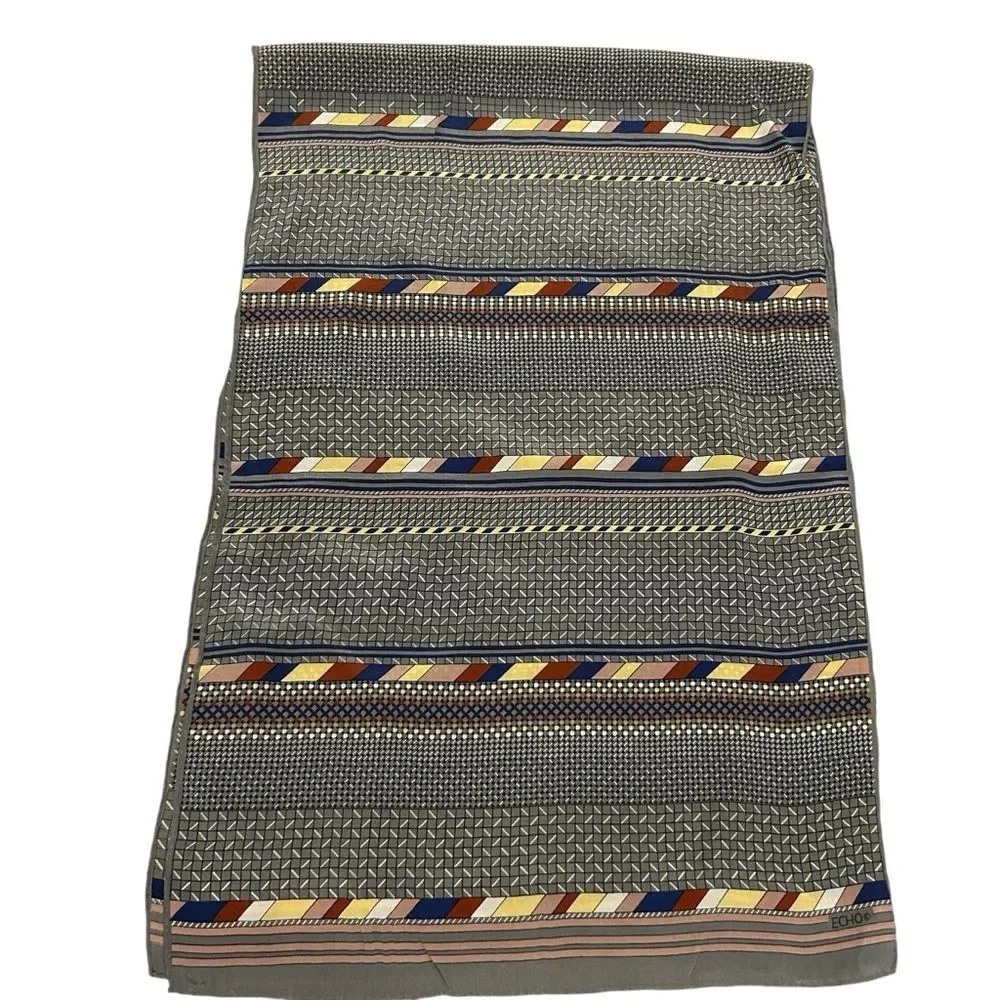 Echo Gray Striped Silk Scarf